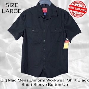 Big Mac Mens Uniform Workwear Shirt Large Black Short Sleeve Button Up *READ*
